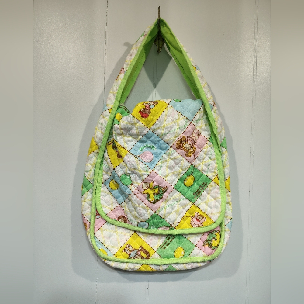 Vintage Cabbage Patch Kids Quilted Messenger Diaper Bag Doll Carrier Pastel 1980